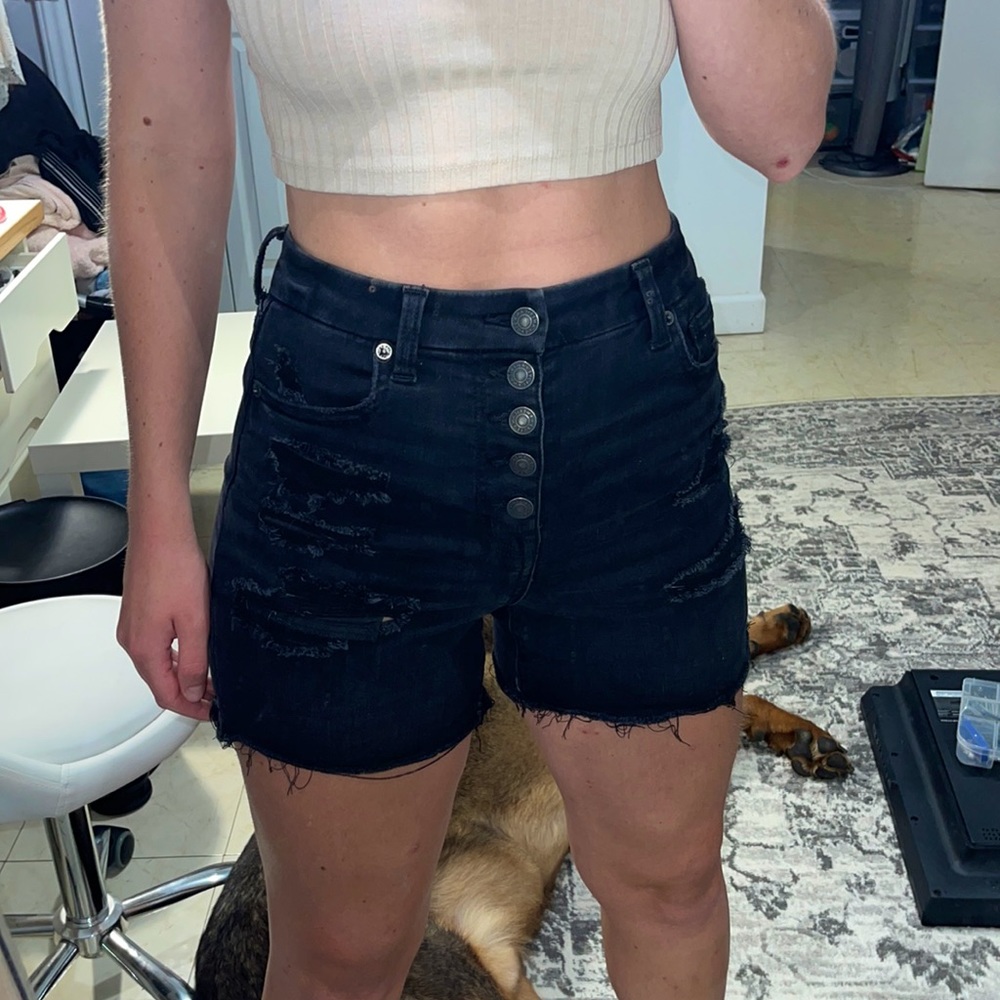 AE CURVY, Super High Rise Distressed Denim Shorts